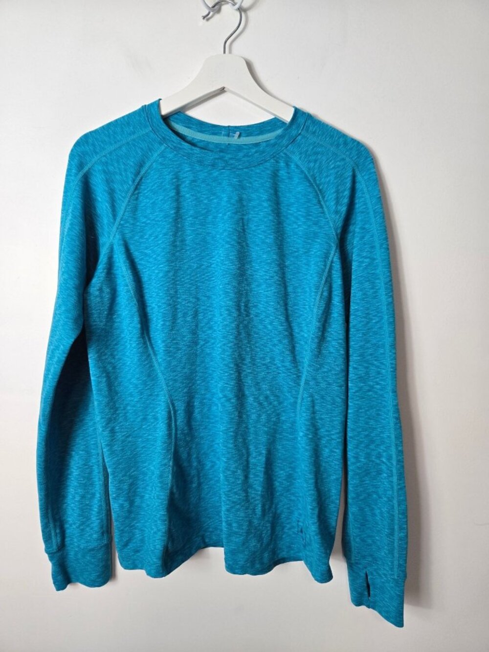 REI Womens Size L Blue Crew Neck Long Sleeve Stretch Fitted Athletic Base Top